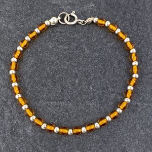 New Women's Jordan Sterling Silver 925 Orange Glass Beaded Bracelet 7"